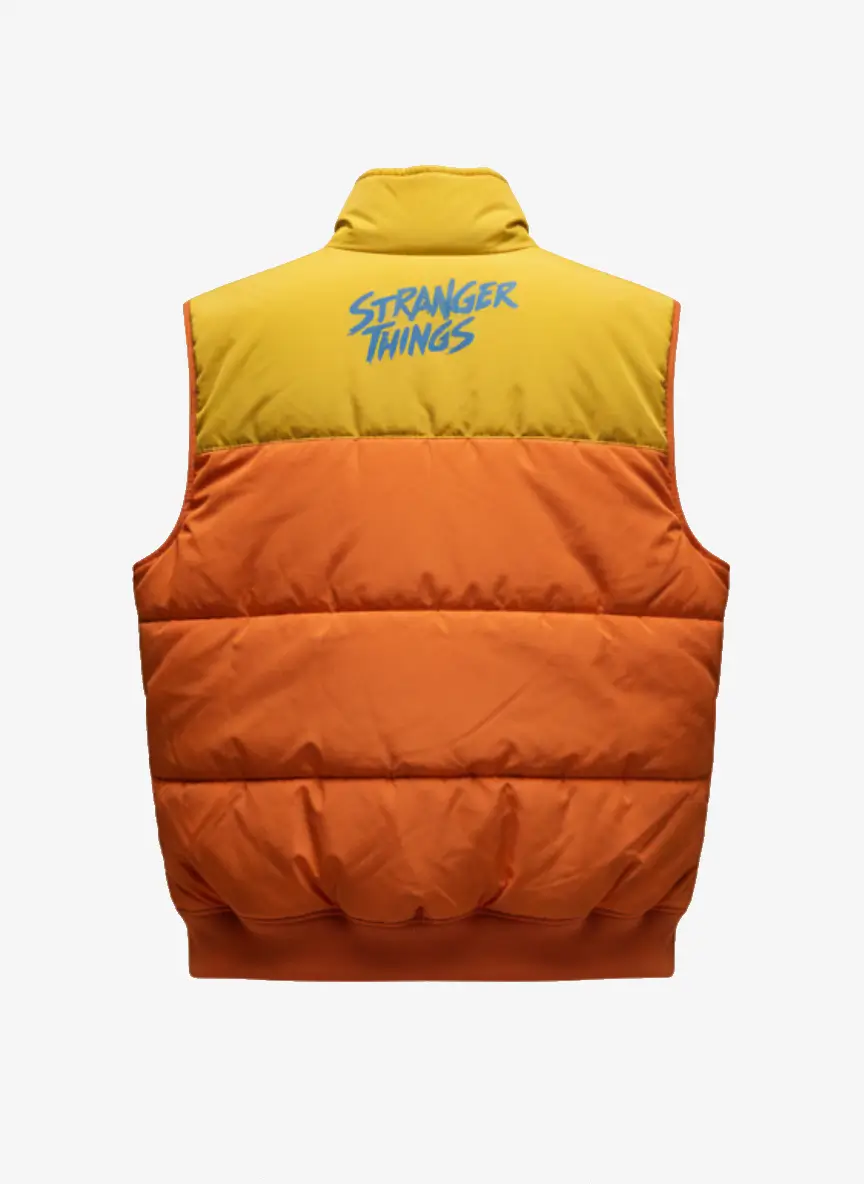 Stranger Things Puffer Vest Orange Yellow Vest-Back