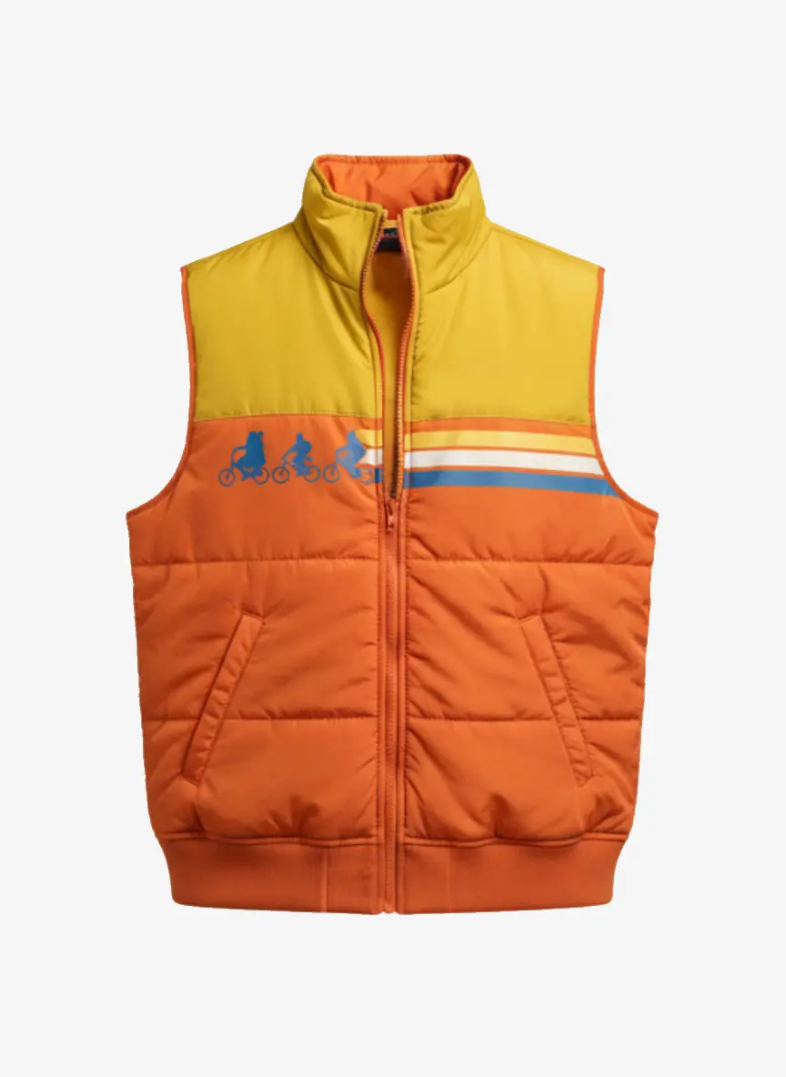 Stranger Things Puffer Vest Orange Yellow Vest-Front