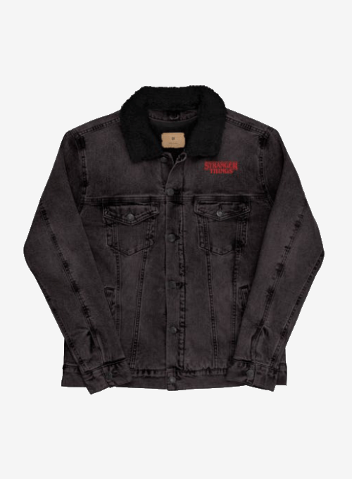 Stranger Things Welcome Unisex Sherpa Jacket Front [Black Denim]