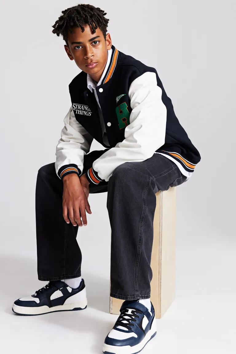 Stranger Things Wool Baseball Black Varsity Jacket-001